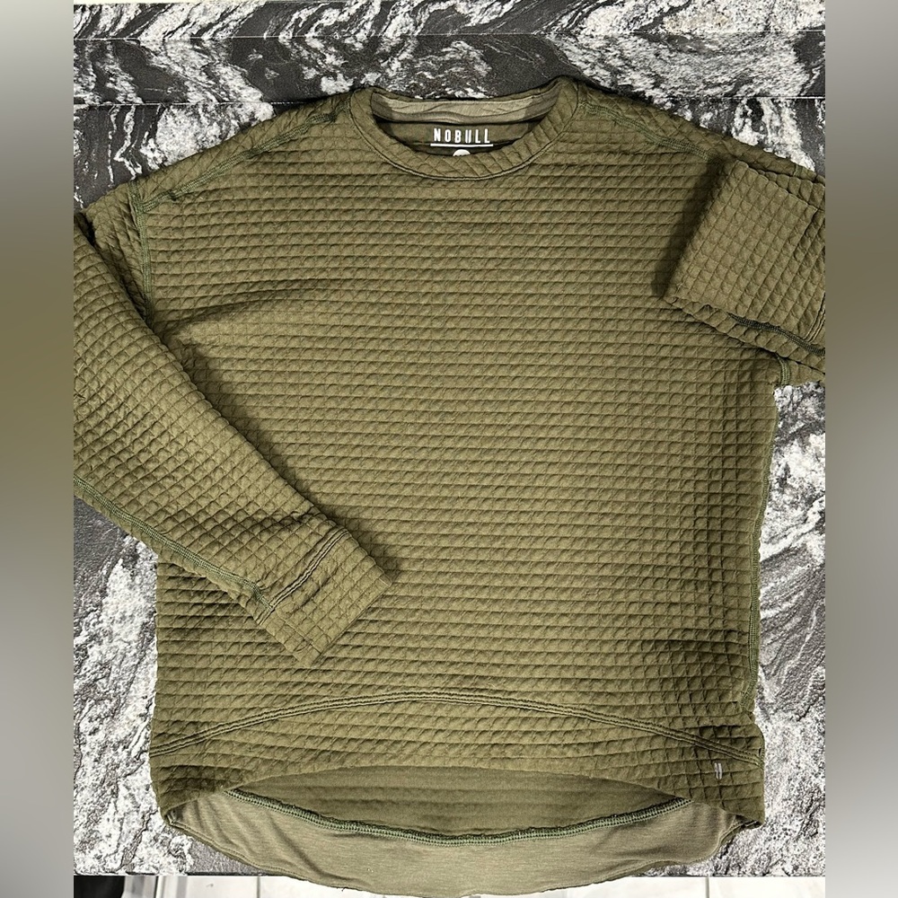 NOBULL Quilted High Low Crewneck | Size XS | Olive Green
